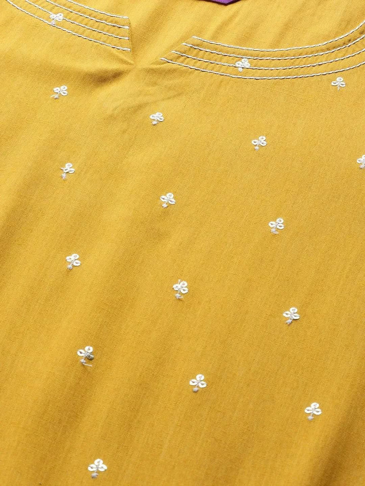 Mustard Embellished Rayon Kurta - Libas