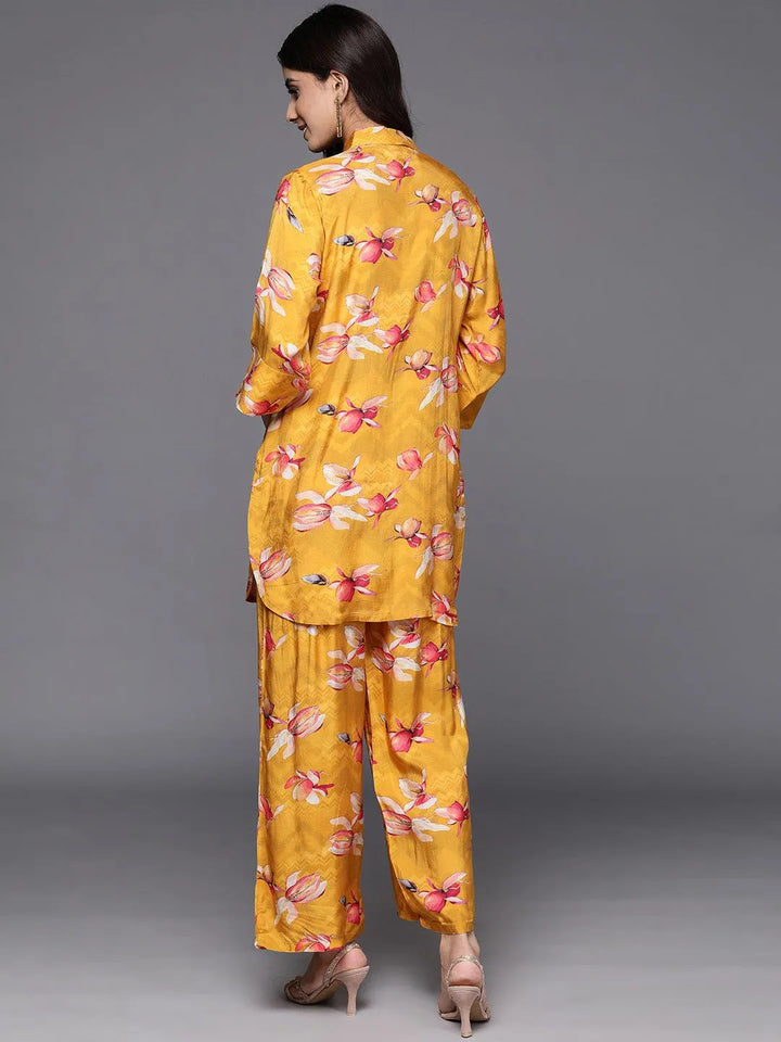 Mustard Printed Cotton Blend Shirt With Palazzos - Libas