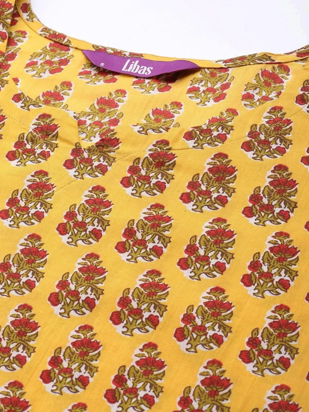 Mustard Printed Cotton Night Suit - Libas