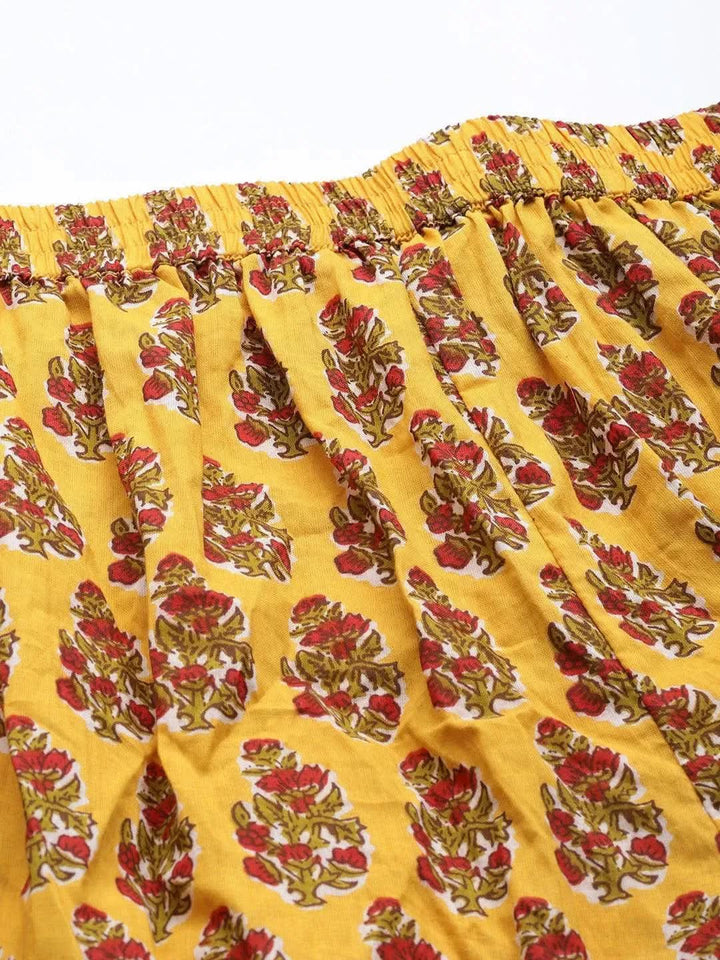 Mustard Printed Cotton Night Suit - Libas