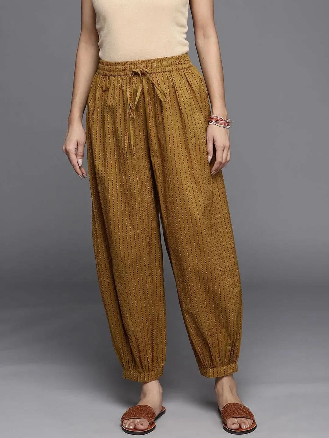 Mustard Printed Cotton Salwar Pants - Libas