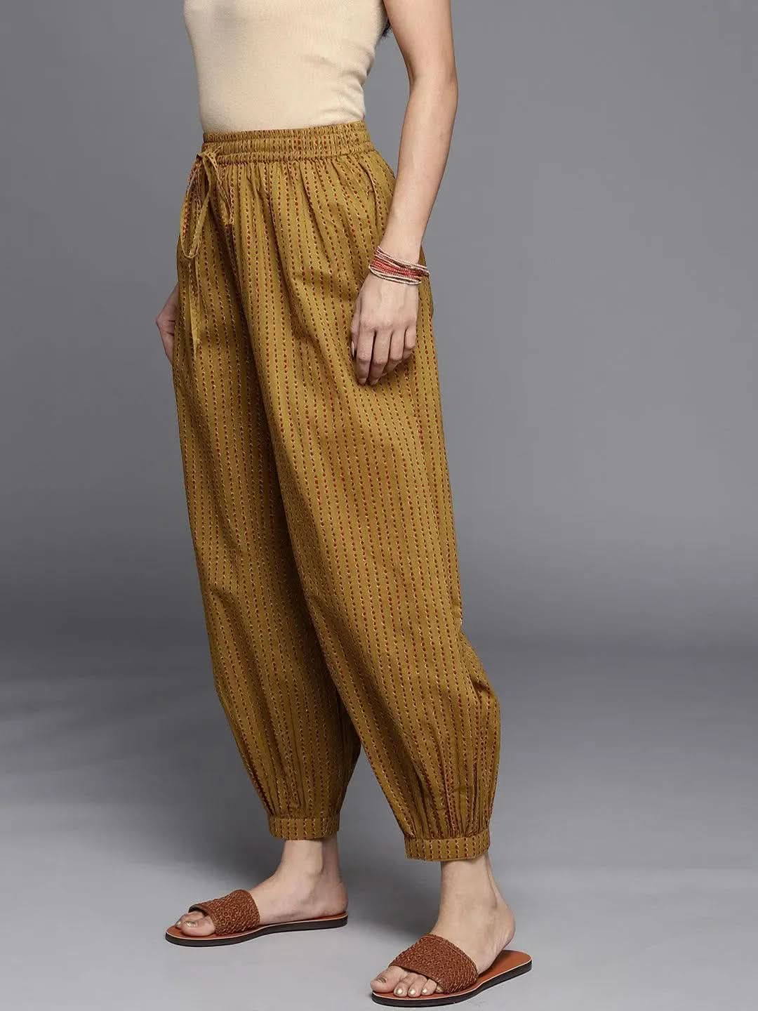 Mustard Printed Cotton Salwar Pants - Libas
