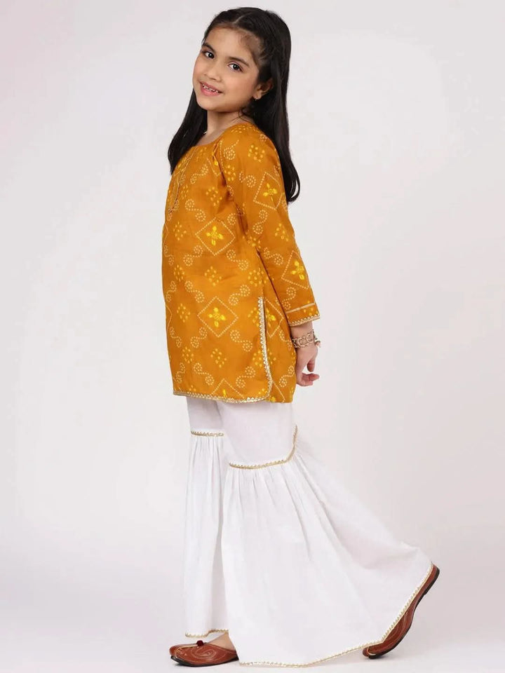Mustard Printed Cotton Suit Set - Libas