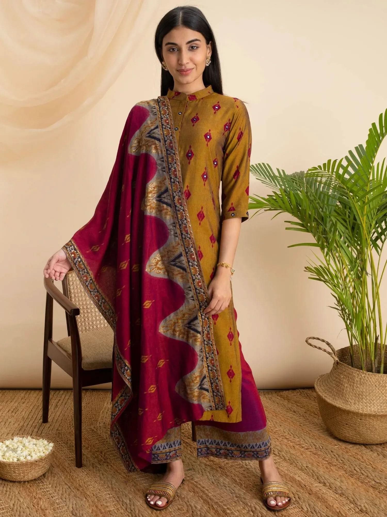 Buy Mustard Printed Rayon Suit Set - 20087O- | Libas Ethnic Wear Online
Buy Mustard Printed Rayon Suit Set - 20087O- | Libas Ethnic Wear Online