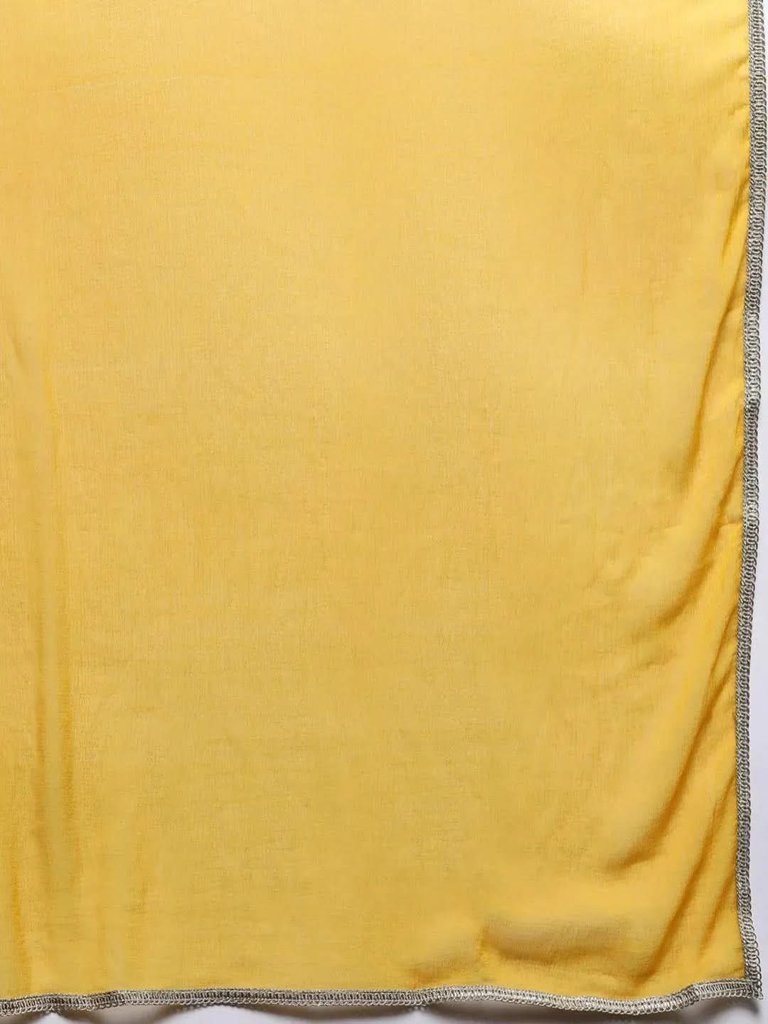 Mustard Printed Silk Blend Suit Set With Palazzos - Libas