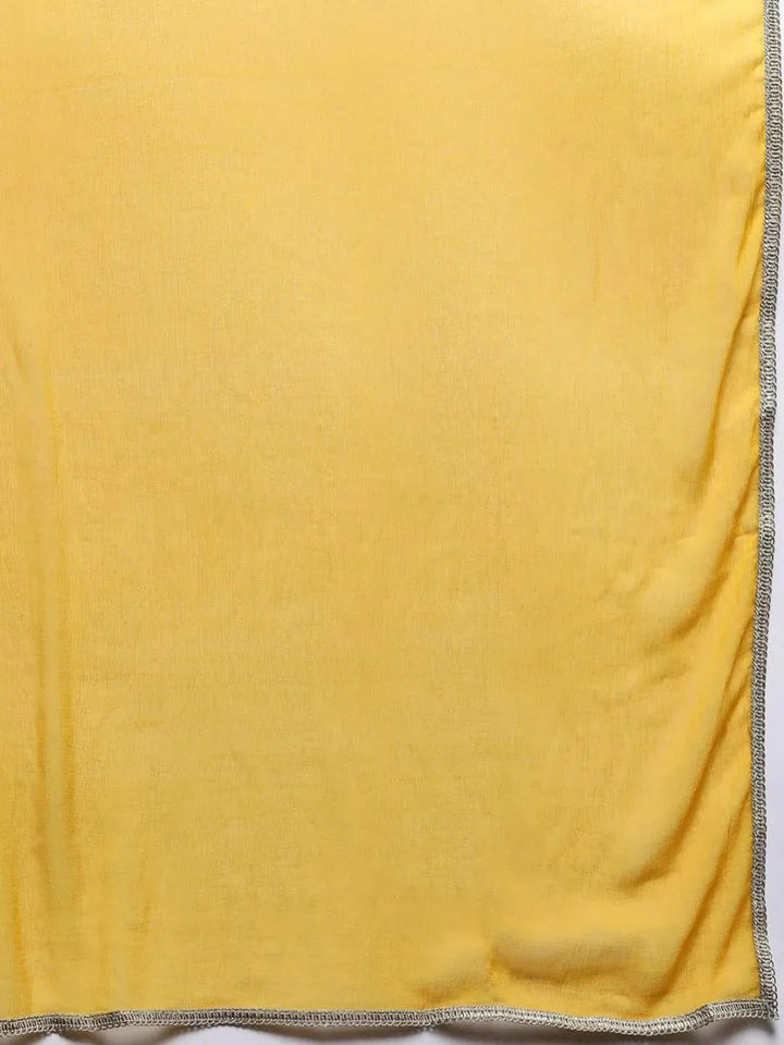 Mustard Printed Silk Blend Suit Set With Palazzos - Libas