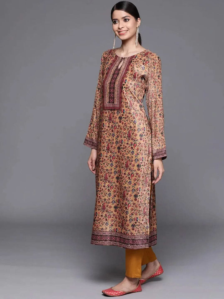 Mustard Printed Velvet Suit Set - Libas