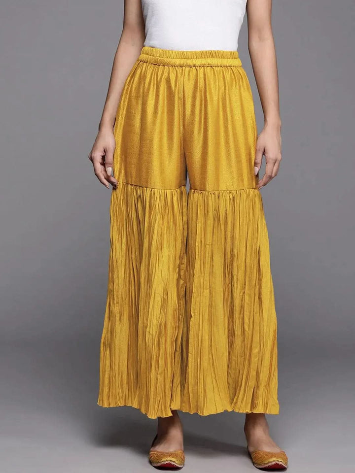 Mustard Solid Silk Palazzos - Libas