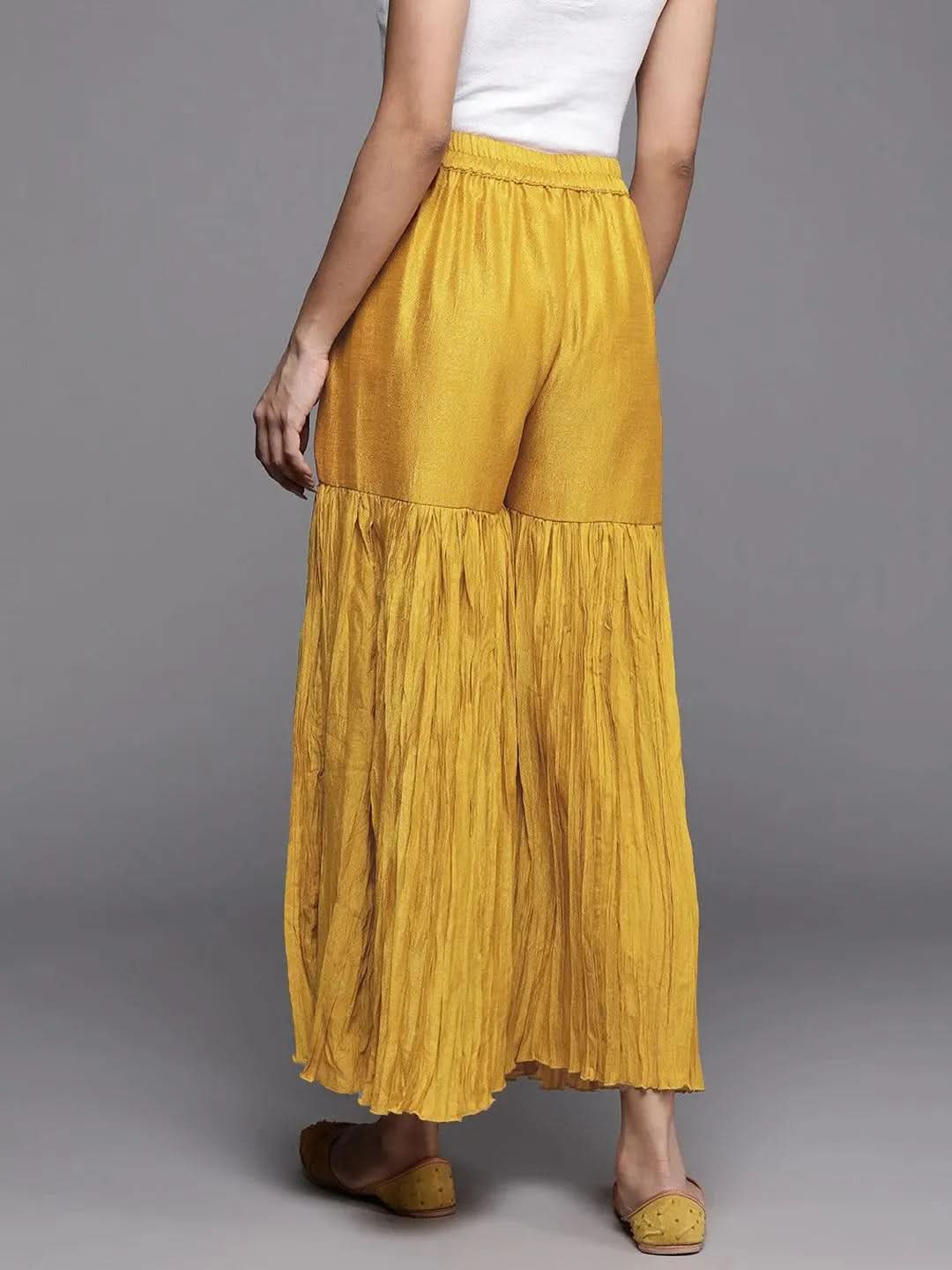 Mustard Solid Silk Palazzos - Libas