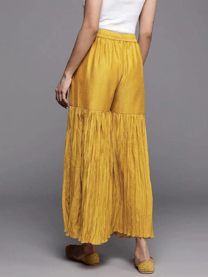Mustard Solid Silk Palazzos - Libas