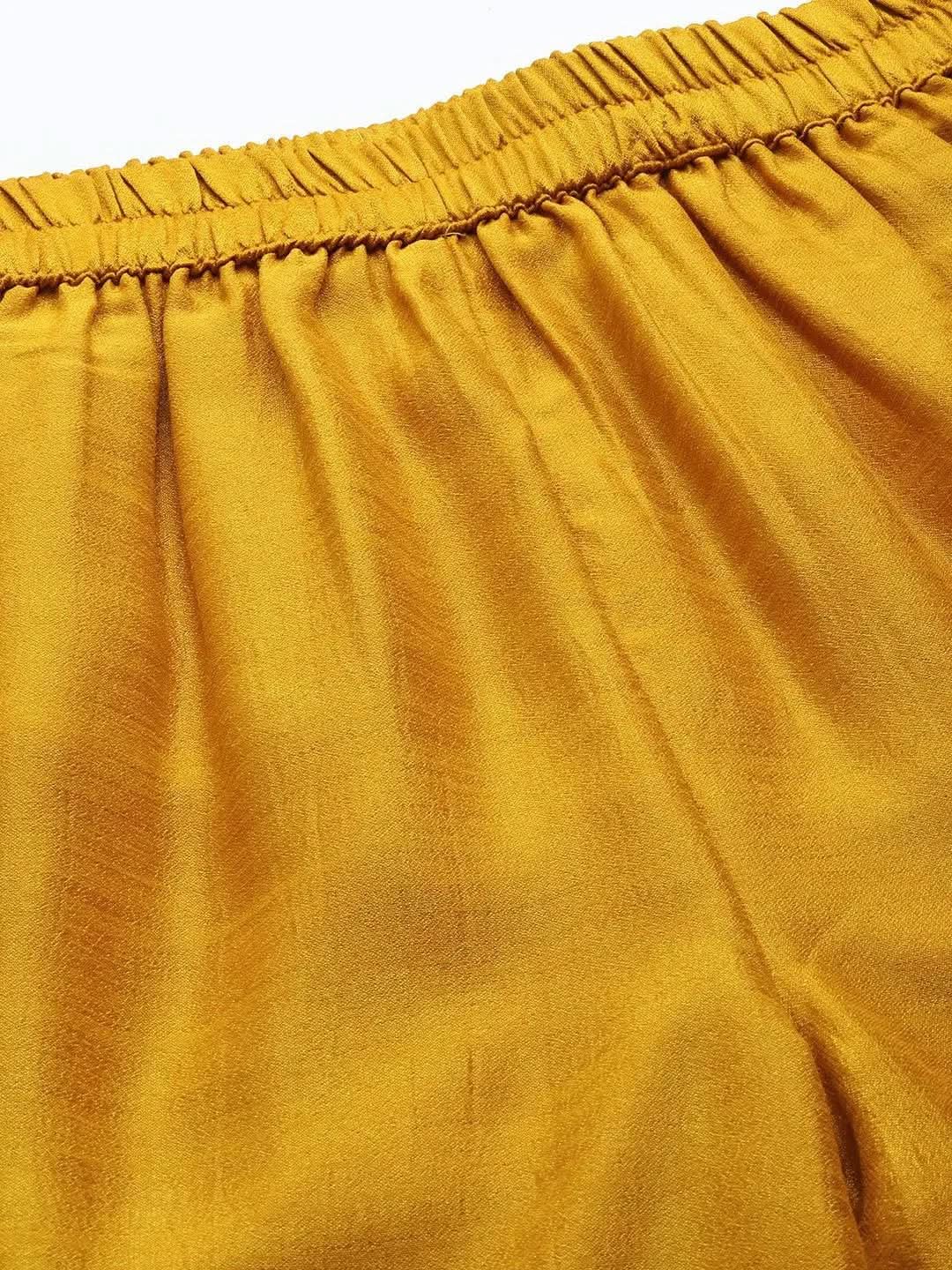 Mustard Solid Silk Palazzos - Libas