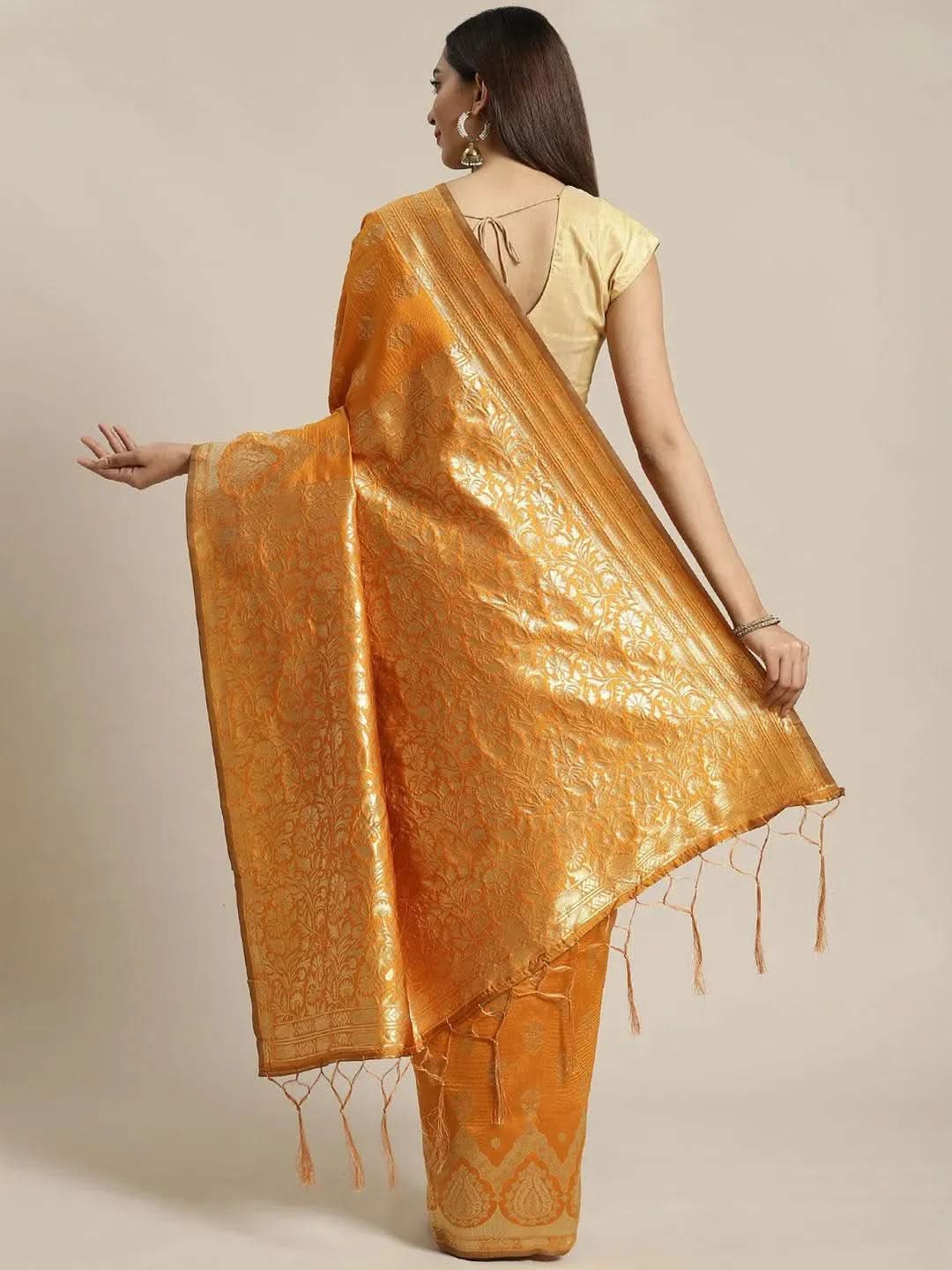 Mustard Woven Design Brocade Saree - Libas