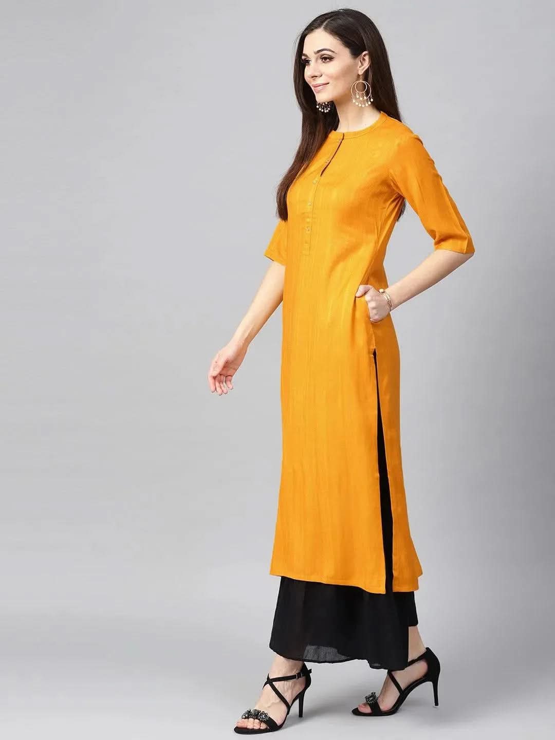 Mustard Woven Design Rayon Kurta
Mustard Woven Design Rayon Kurta