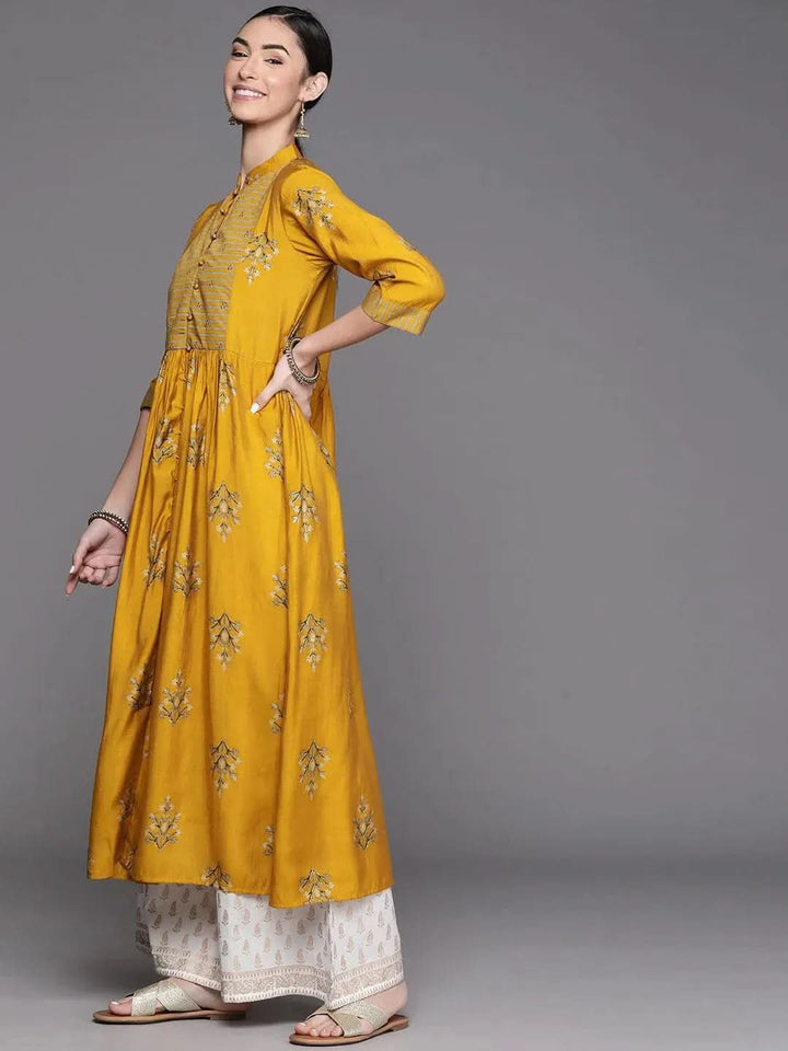 Mustard Yoke Design Chanderi Silk Kurta - Libas