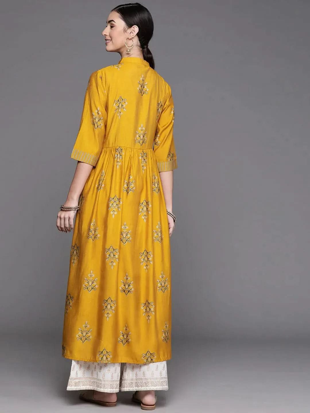 Mustard Yoke Design Chanderi Silk Kurta - Libas