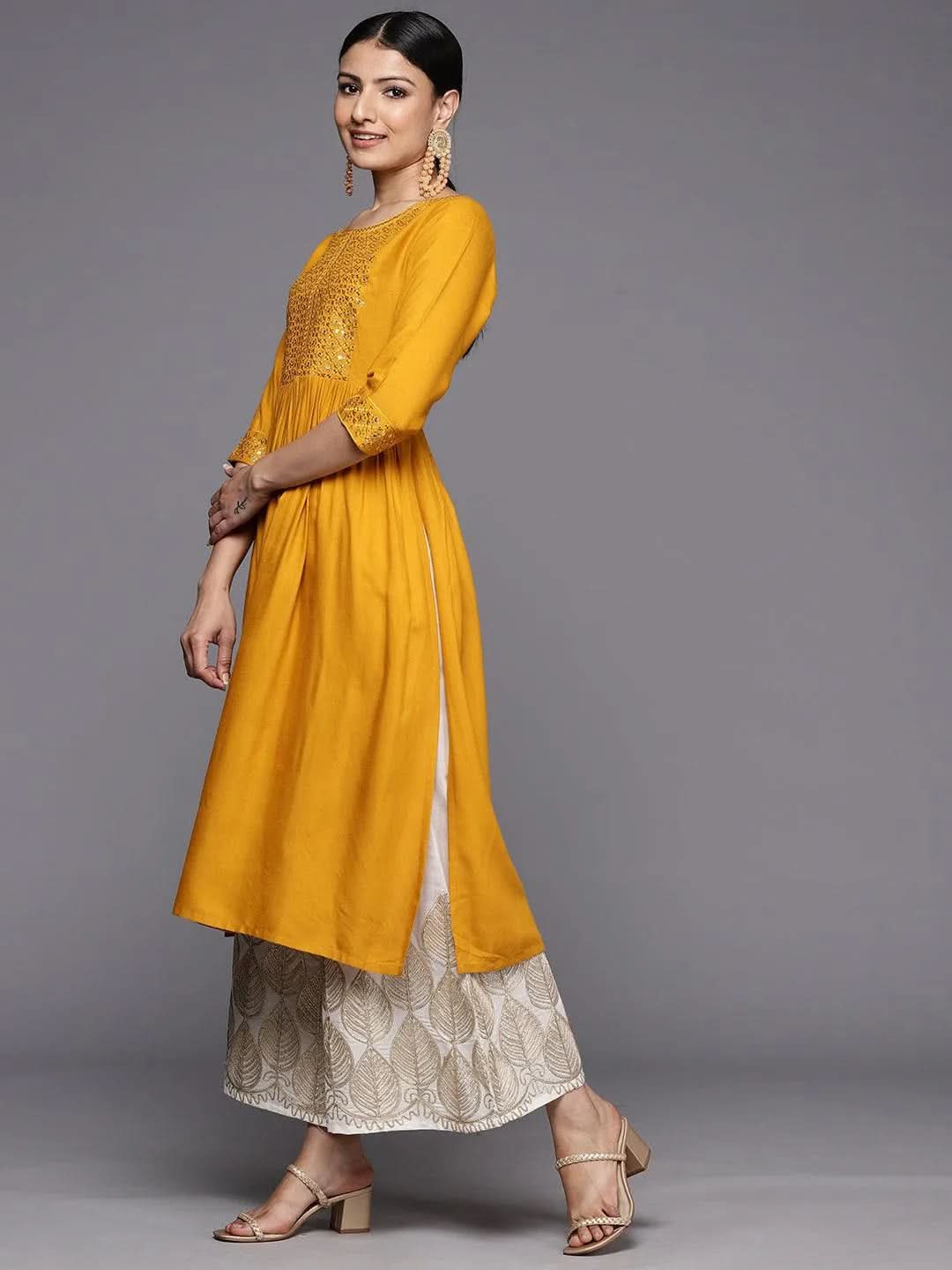 Mustard Yoke Design Rayon A-Line Kurta
Mustard Yoke Design Rayon A-Line Kurta