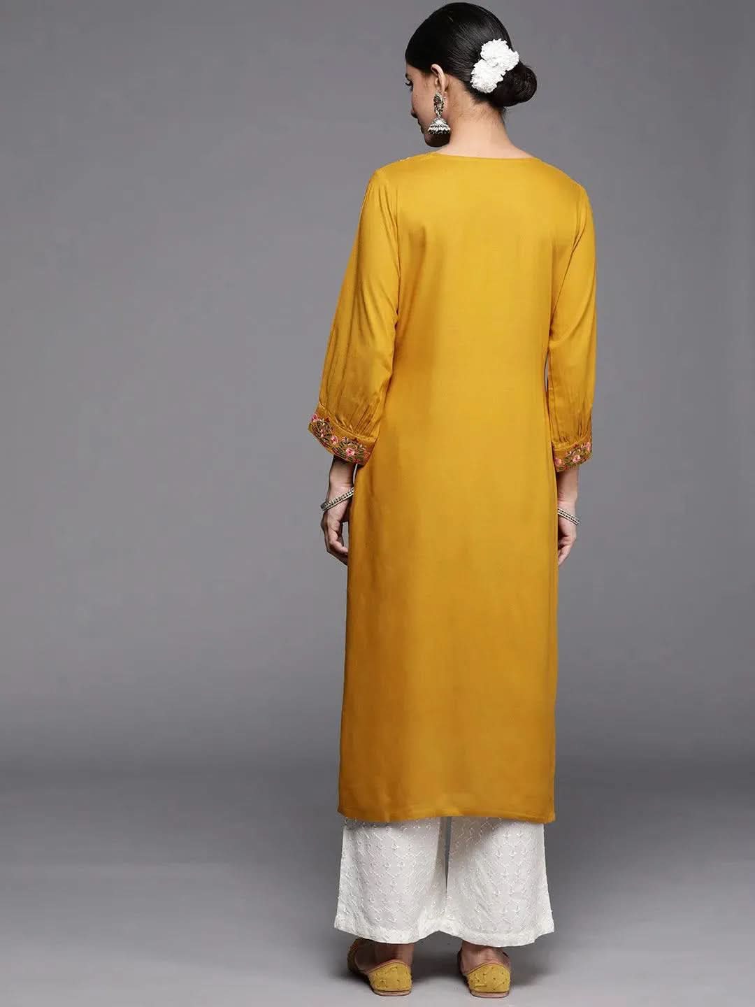 Mustard Yoke Design Rayon Kurta - Libas