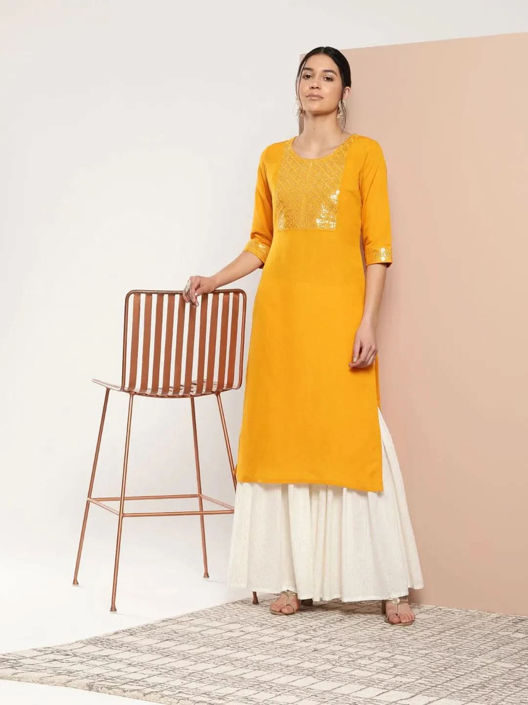 Mustard Yoke Design Rayon Straight Kurta
Mustard Yoke Design Rayon Straight Kurta