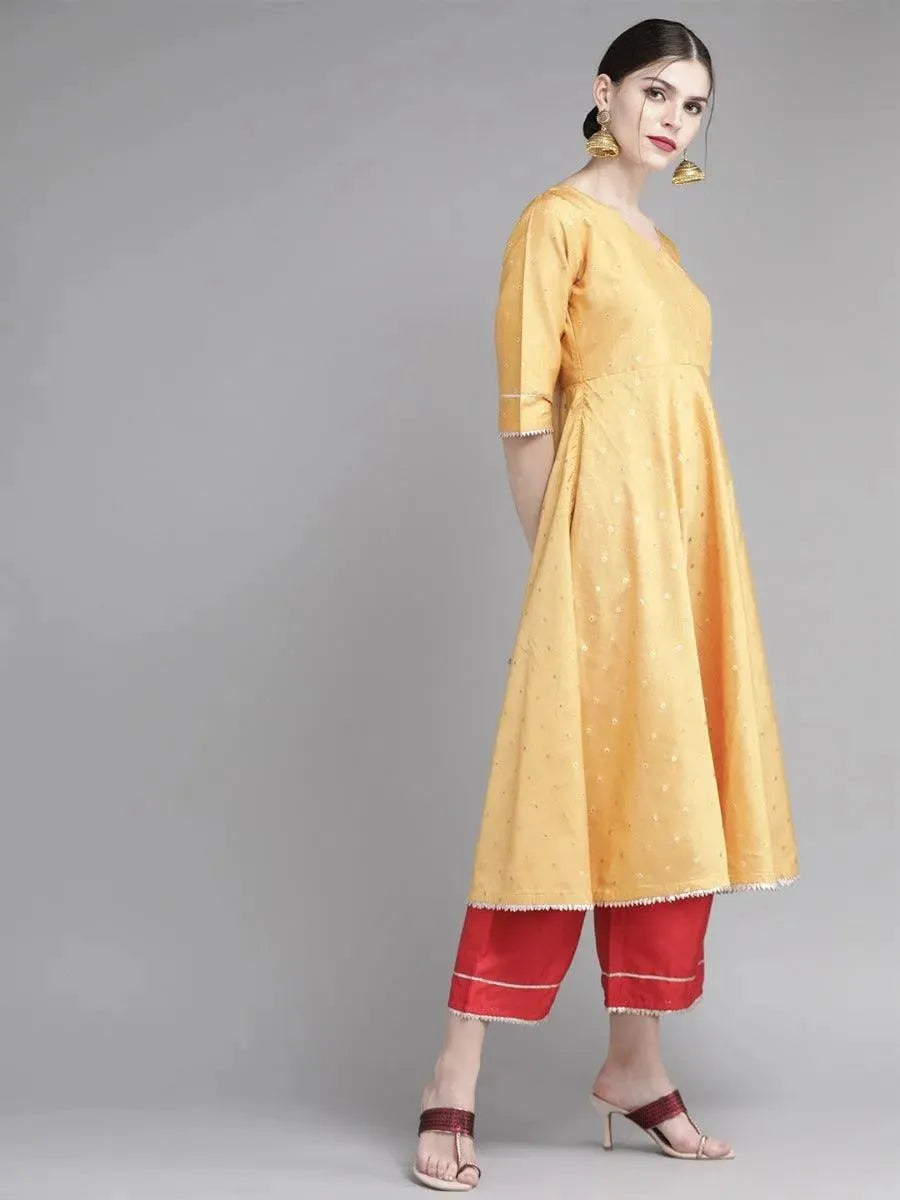 Mustard Zari Work Chanderi Suit Set - Libas