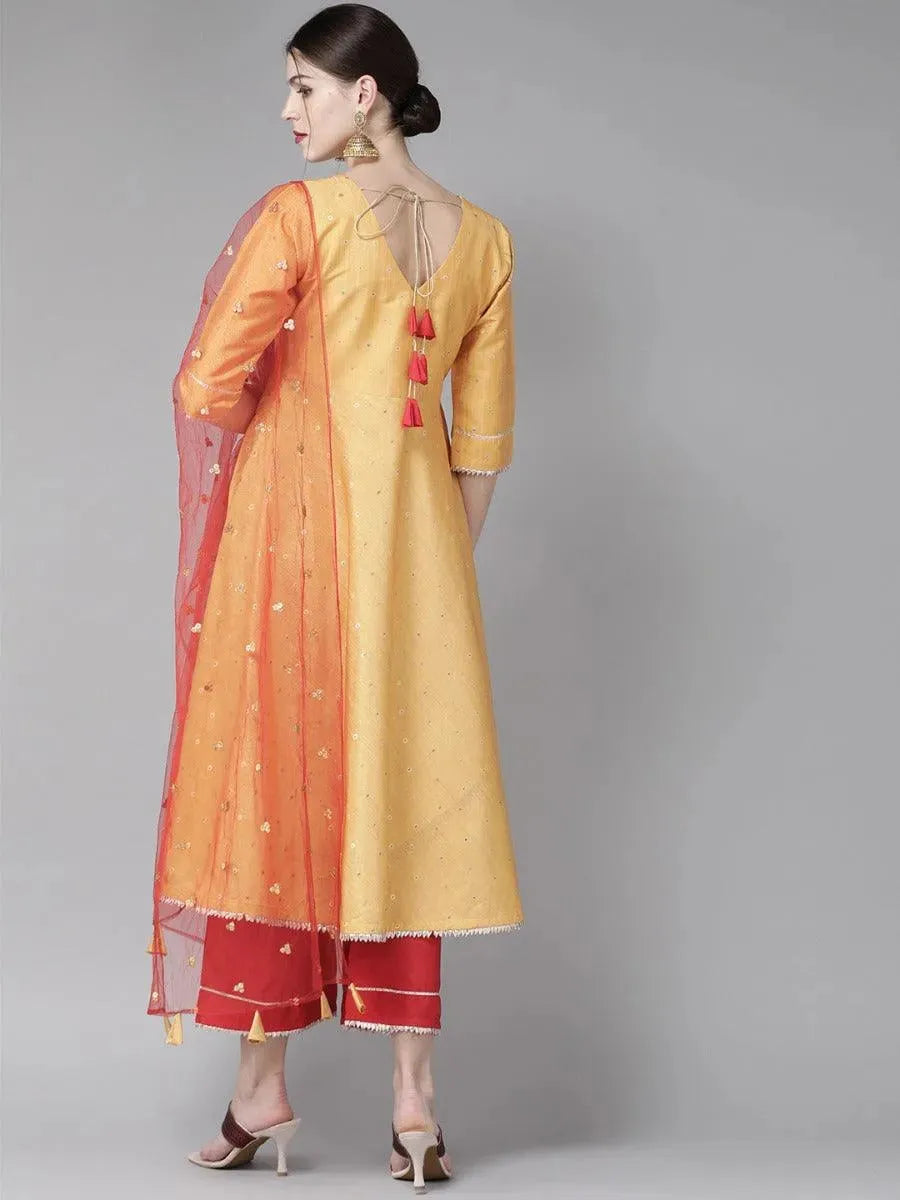 Mustard Zari Work Chanderi Suit Set - Libas