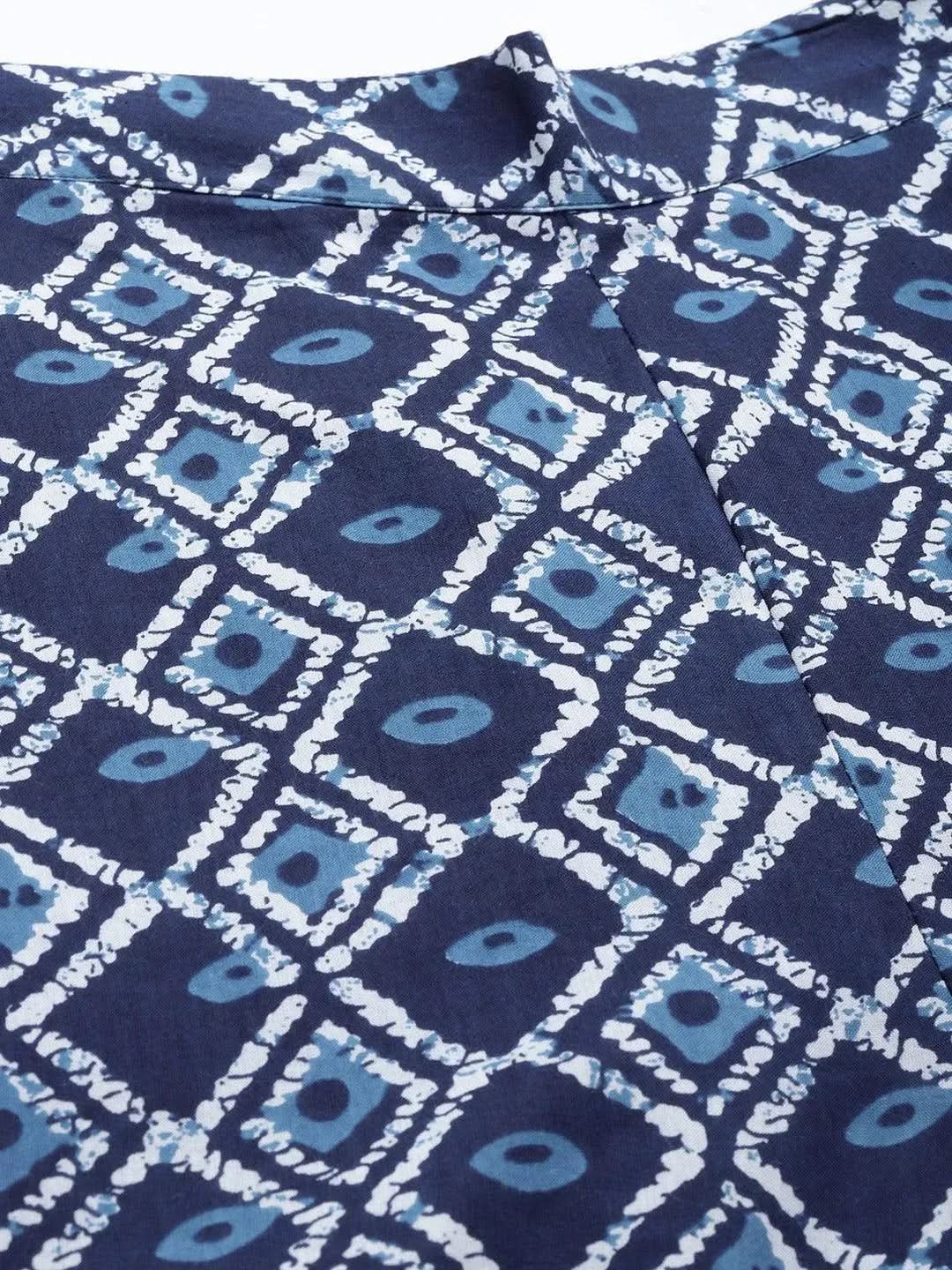 Navy Blue Printed Cotton Night Suit - Libas