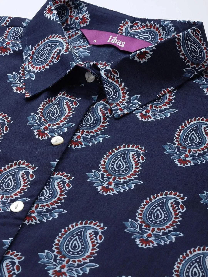 Navy Blue Printed Cotton Night Suit - Libas