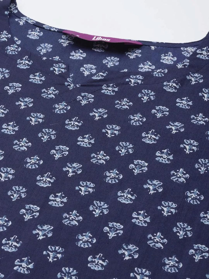 Navy Blue Printed Cotton Night Suit - Libas