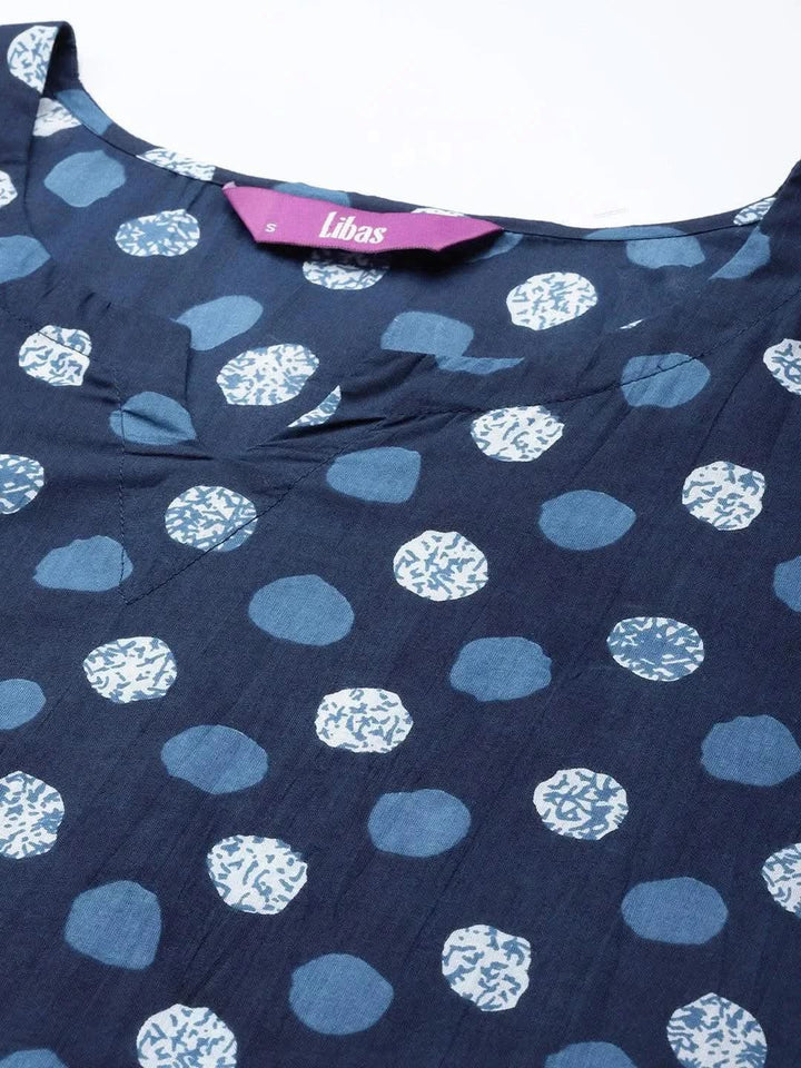 Navy Blue Printed Cotton Night Suit - Libas