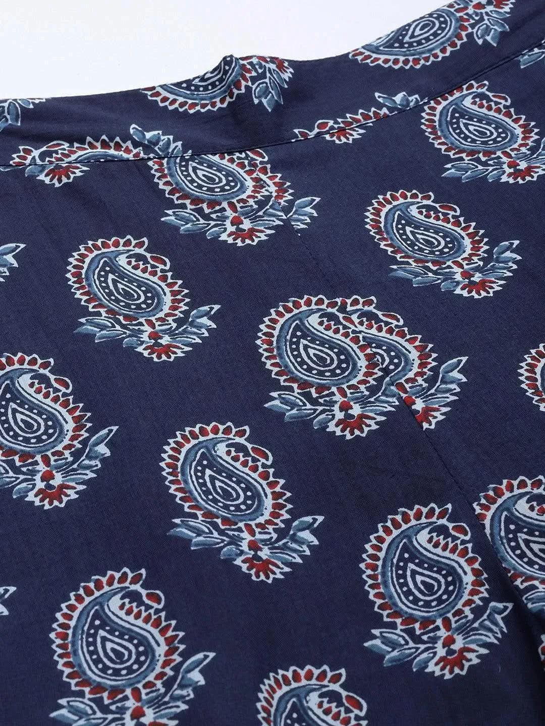 Navy Blue Printed Cotton Night Suit - Libas