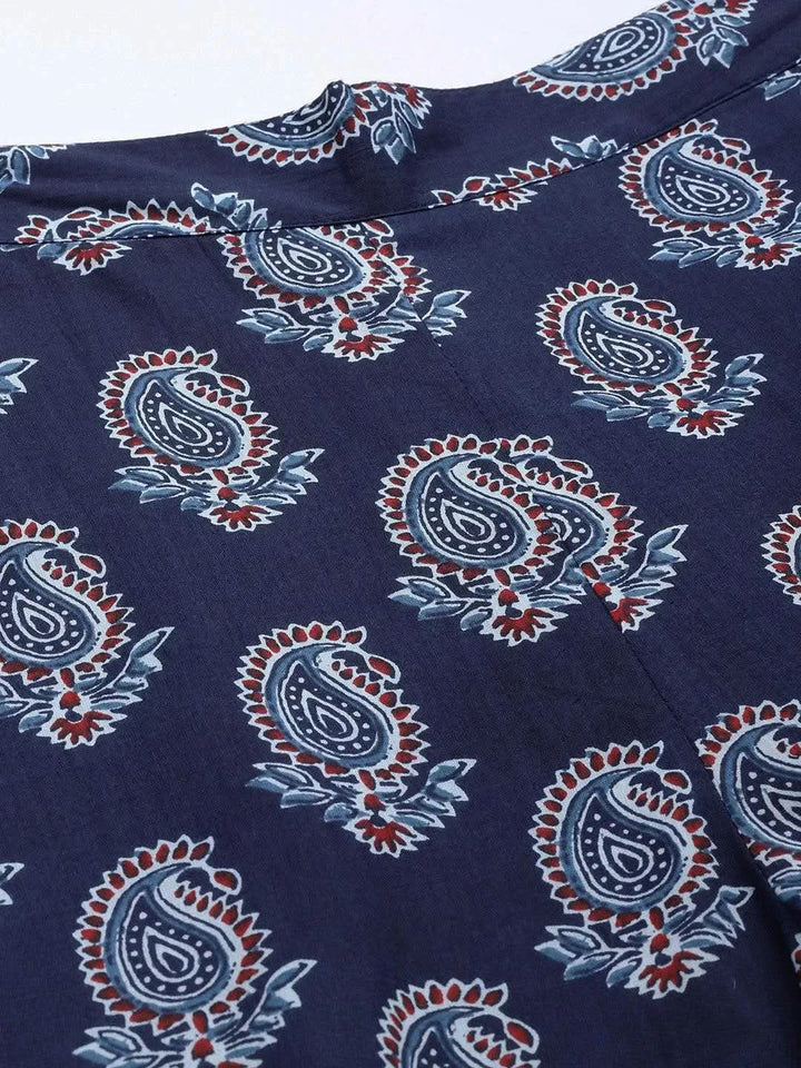 Navy Blue Printed Cotton Night Suit - Libas