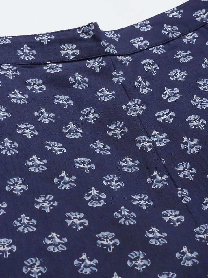 Navy Blue Printed Cotton Night Suit - Libas