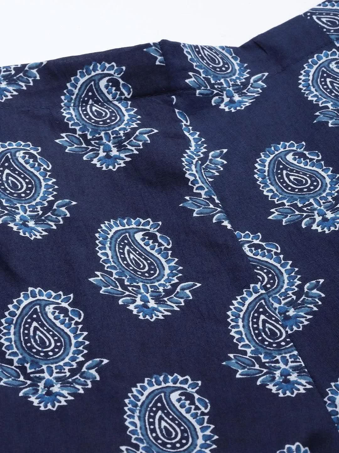 Navy Blue Printed Cotton Night Suit - Libas