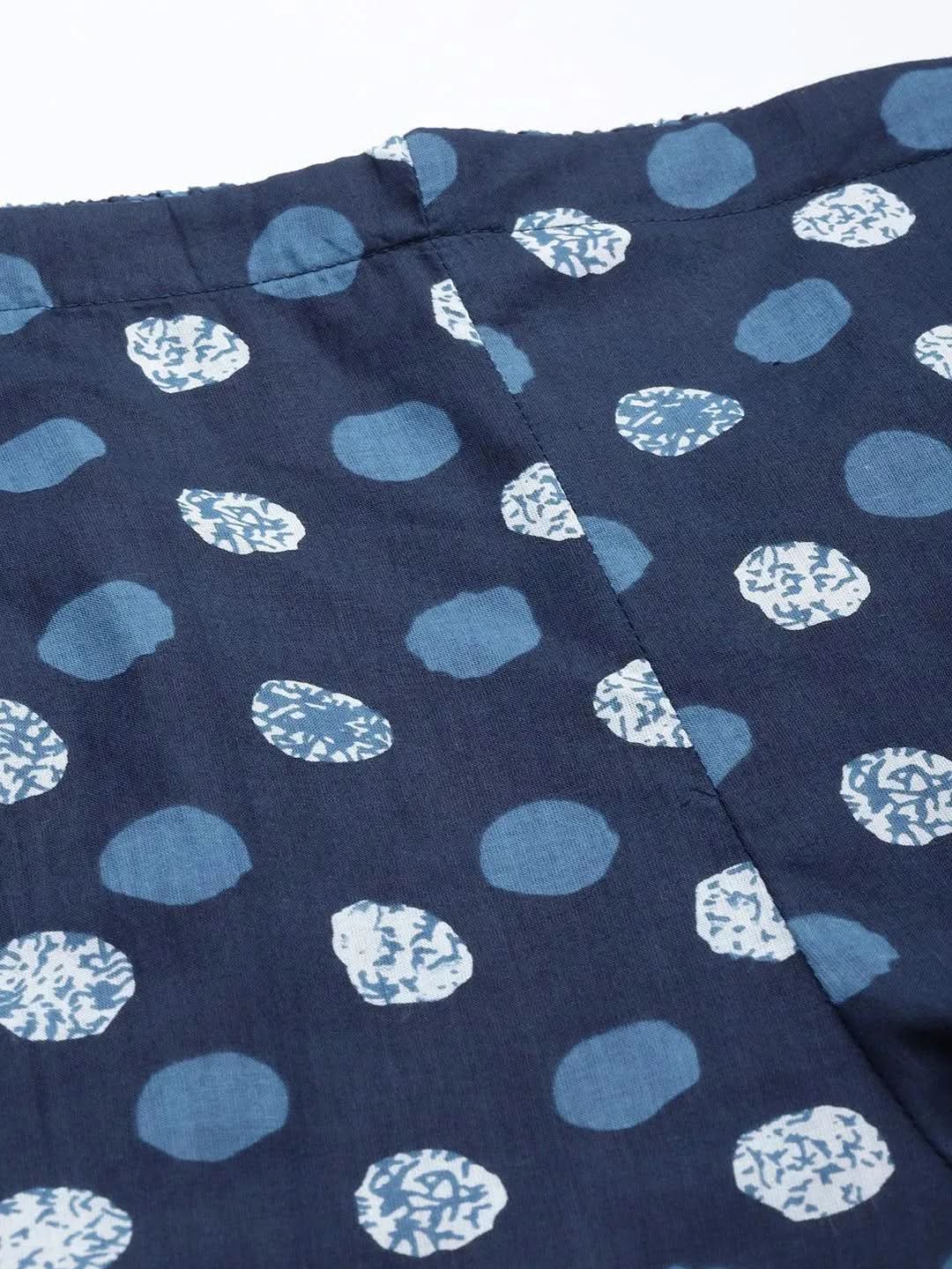 Navy Blue Printed Cotton Night Suit - Libas