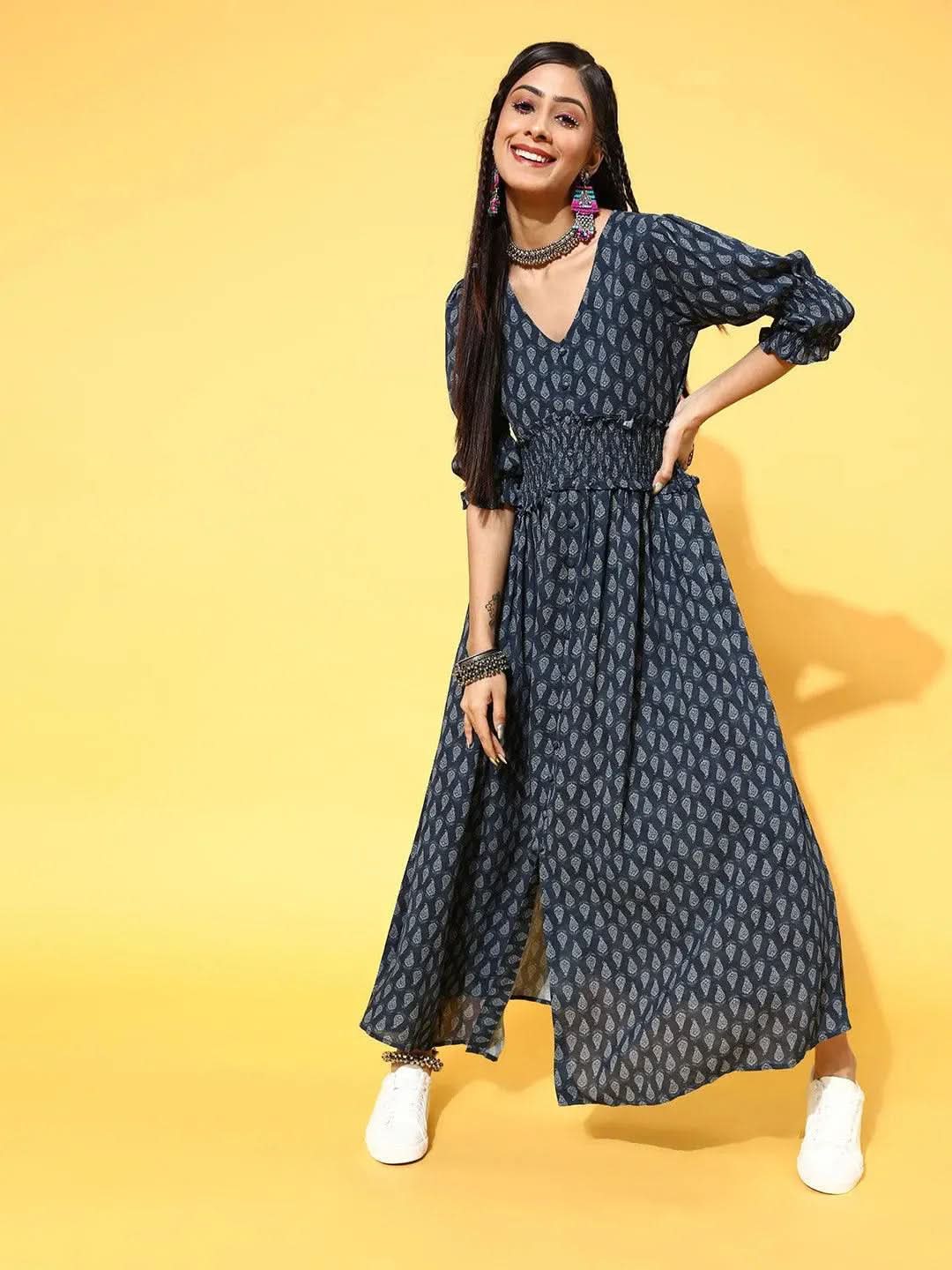 Navy Blue Printed Georgette Dress
Navy Blue Printed Georgette Dress