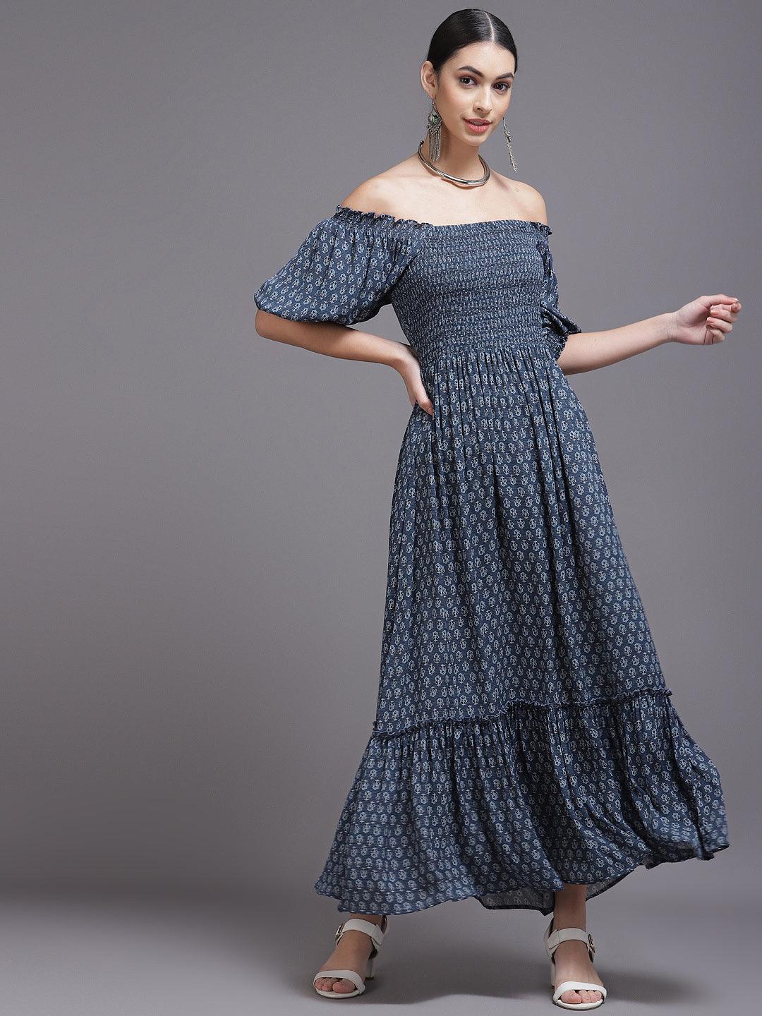 

Buy Navy Blue Printed Georgette Dress - 23501O-XS | Libas Ethnic Wear Online