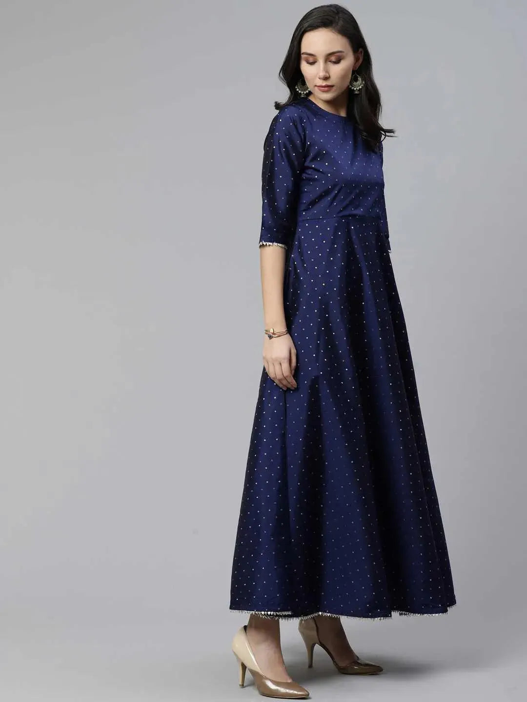 Navy Blue Self Design Chanderi Dress With Dupatta
Navy Blue Self Design Chanderi Dress With Dupatta