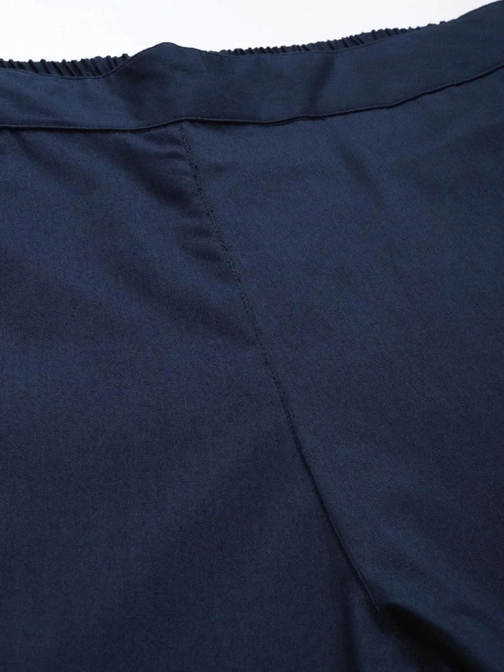 Navy Blue Solid Cotton Trousers - Libas