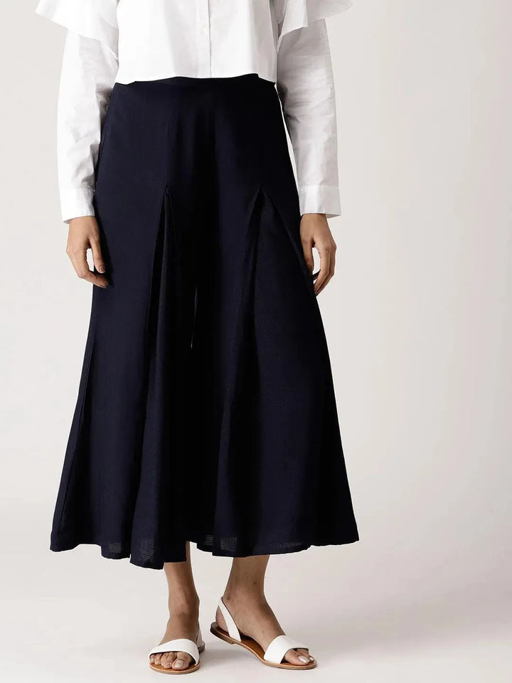 Navy Blue Solid Rayon Palazzos - Libas