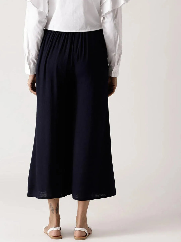 Navy Blue Solid Rayon Palazzos - Libas