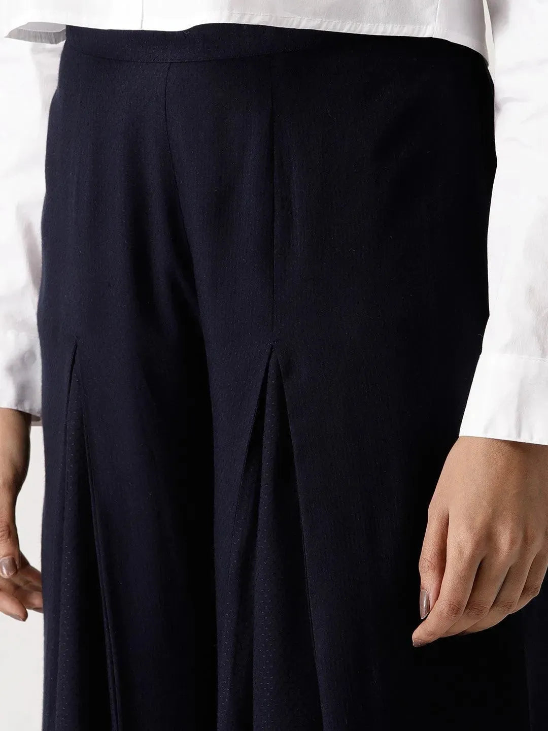 Navy Blue Solid Rayon Palazzos - Libas