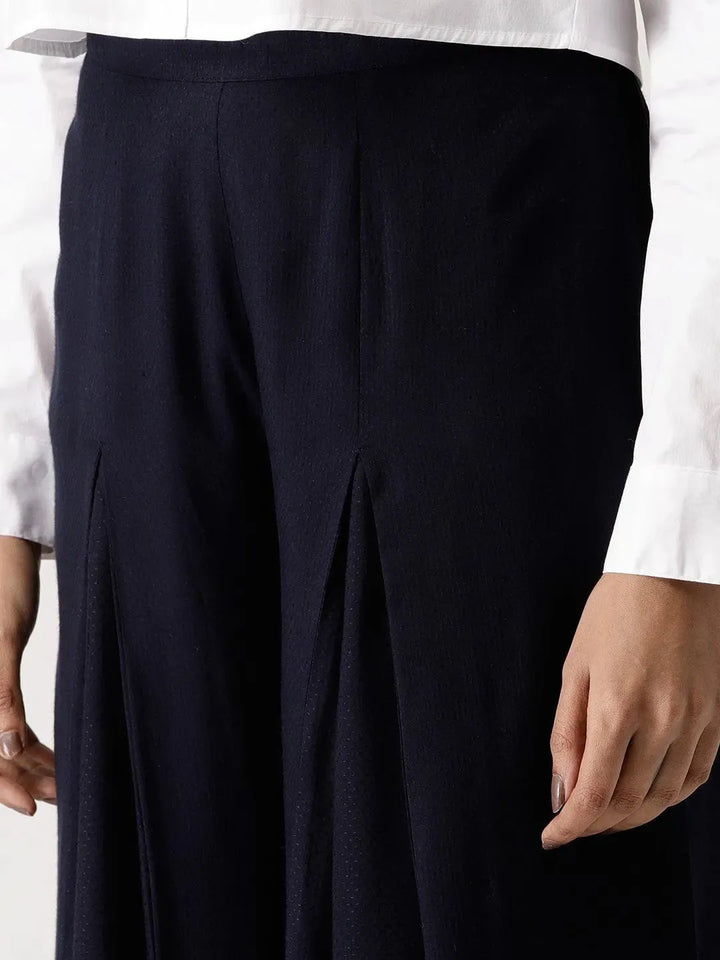 Navy Blue Solid Rayon Palazzos - Libas