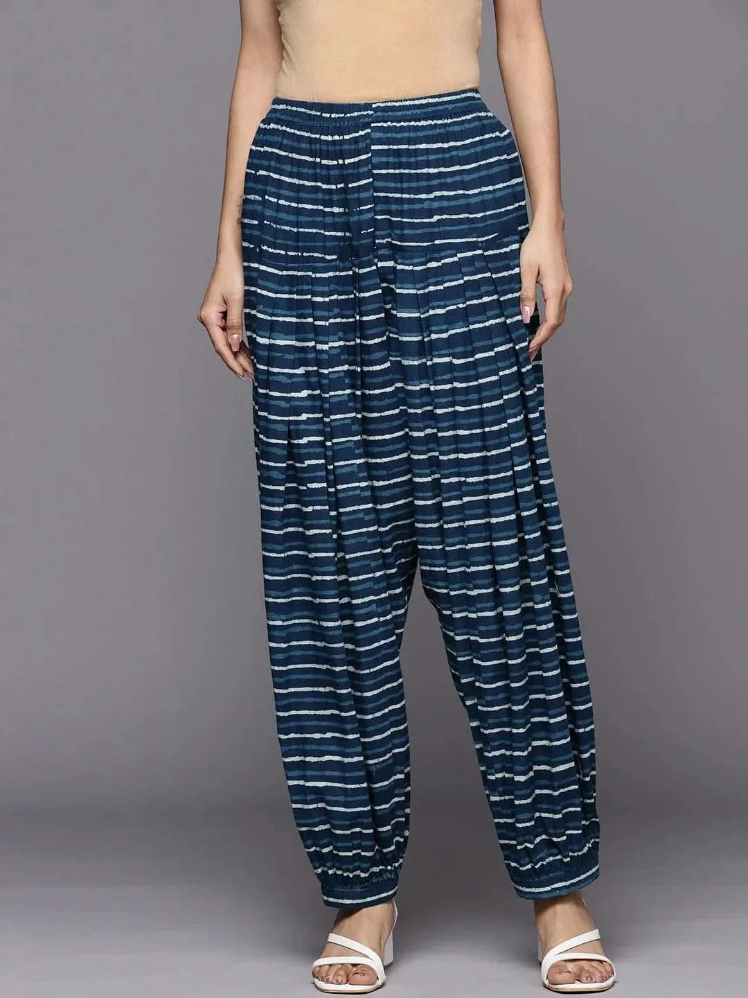 Navy Blue Striped Cotton Salwar - Libas
