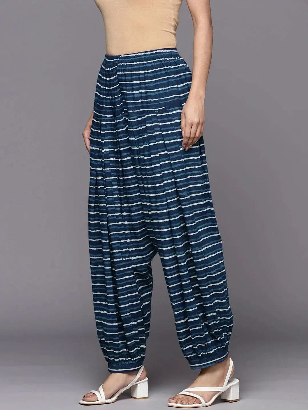 Navy Blue Striped Cotton Salwar - Libas