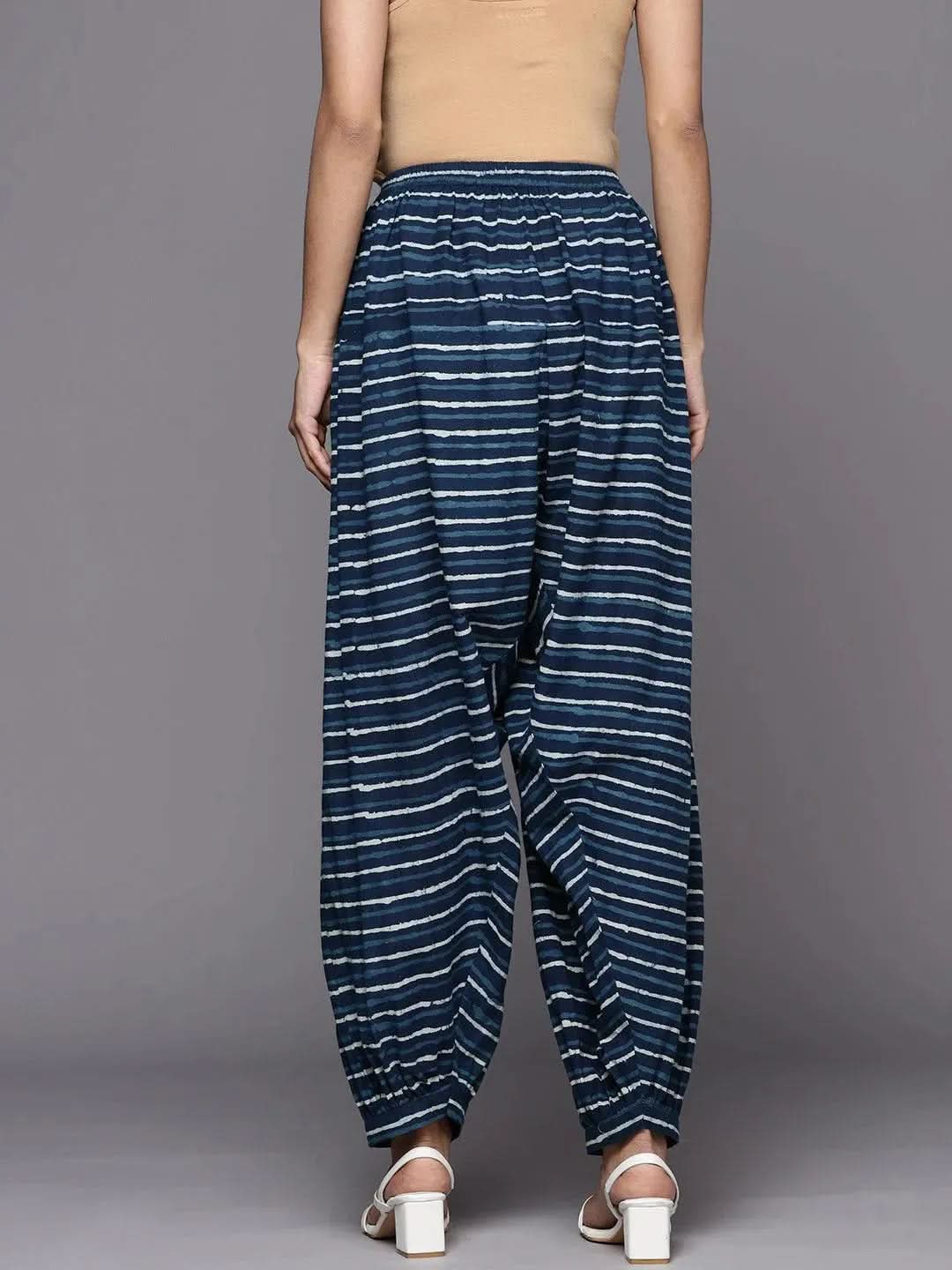 Navy Blue Striped Cotton Salwar - Libas