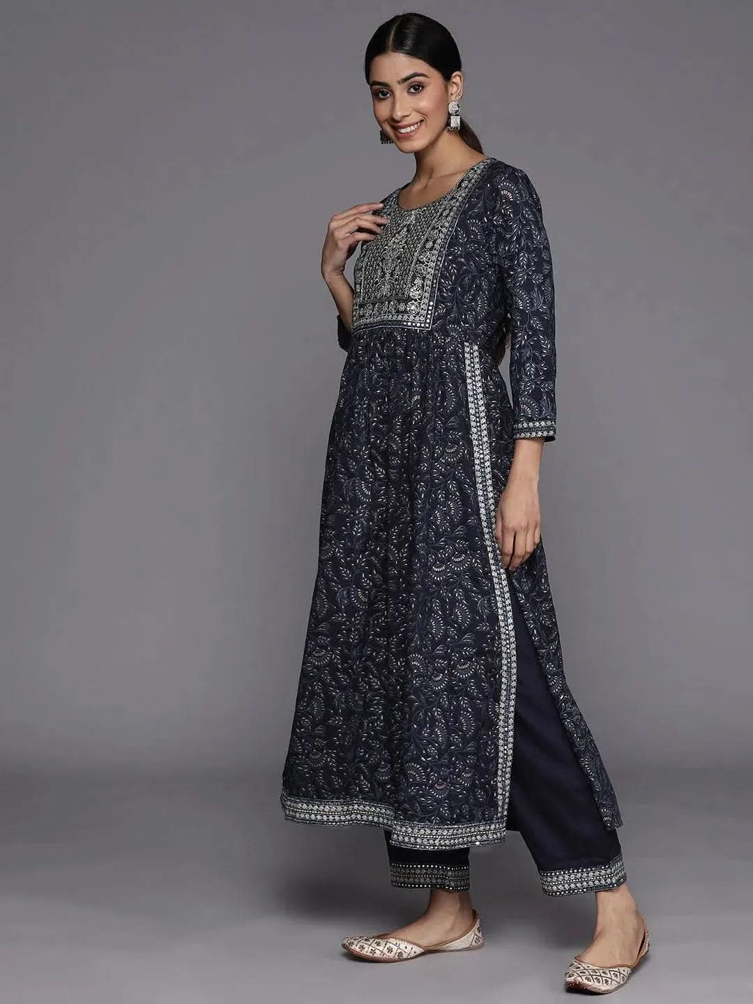 Navy Blue Yoke Design Rayon A-Line Kurta With Trousers & Dupatta
Navy Blue Yoke Design Rayon A-Line Kurta With Trousers & Dupatta