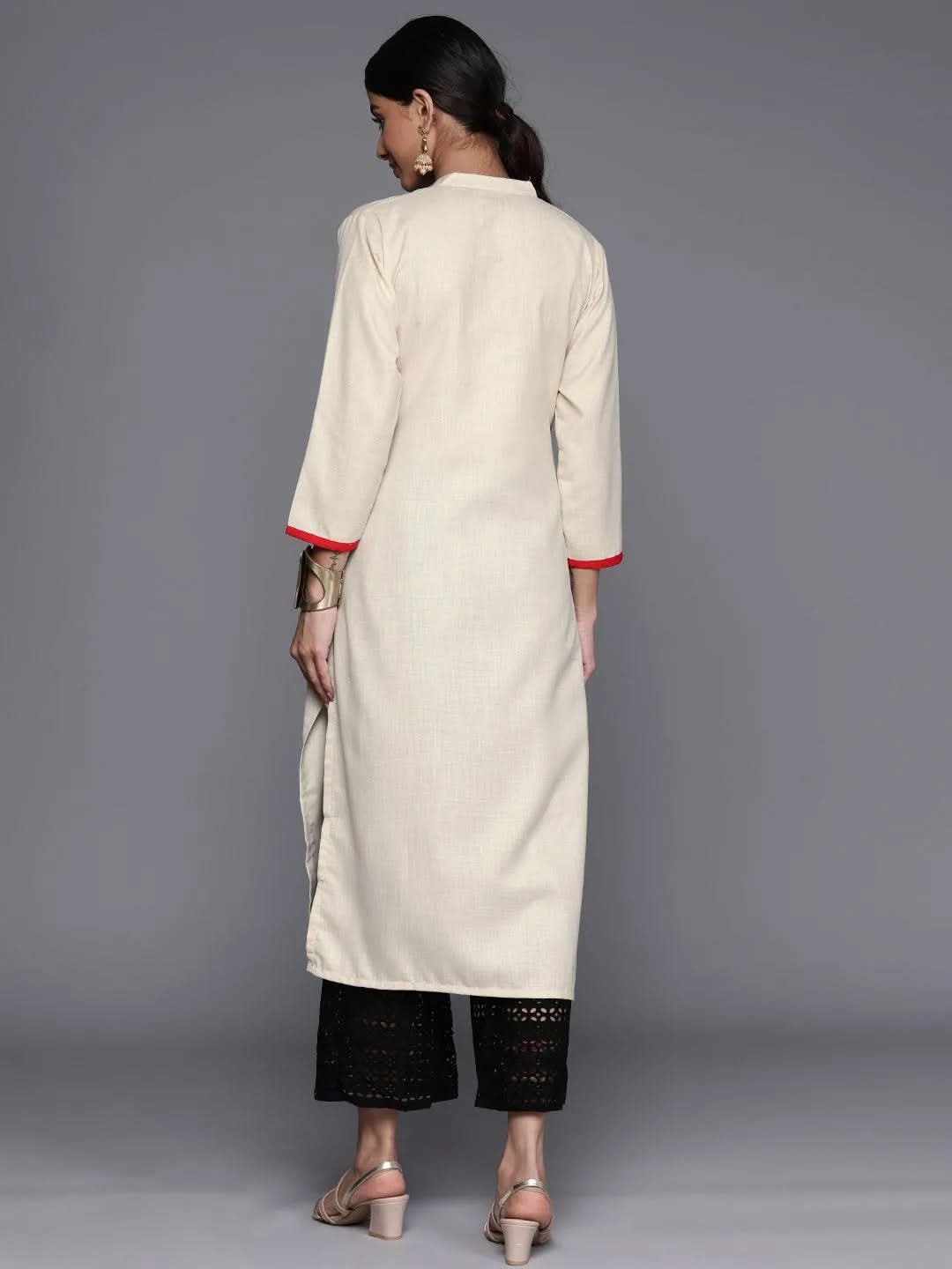 Off White Embroidered Cotton Straight Kurta
Off White Embroidered Cotton Straight Kurta