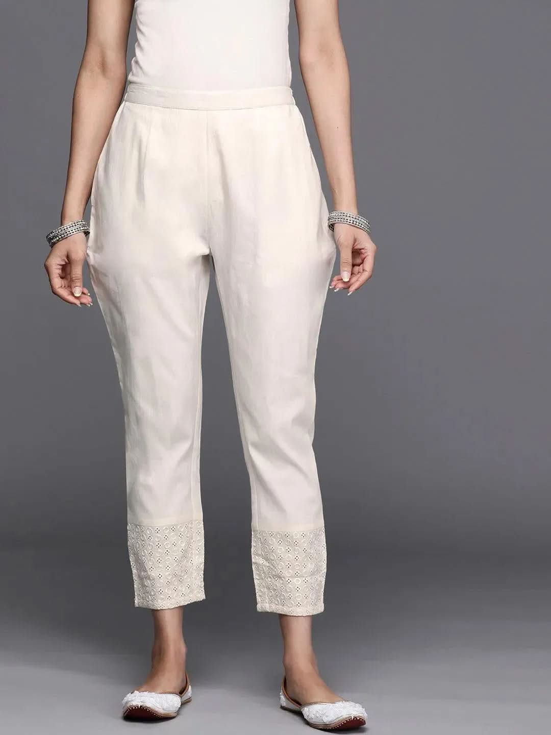 Buy Off White Embroidered Cotton Trousers - PL1057O- | Libas Ethnic Wear Online 
Buy Off White Embroidered Cotton Trousers - PL1057O- | Libas Ethnic Wear Online