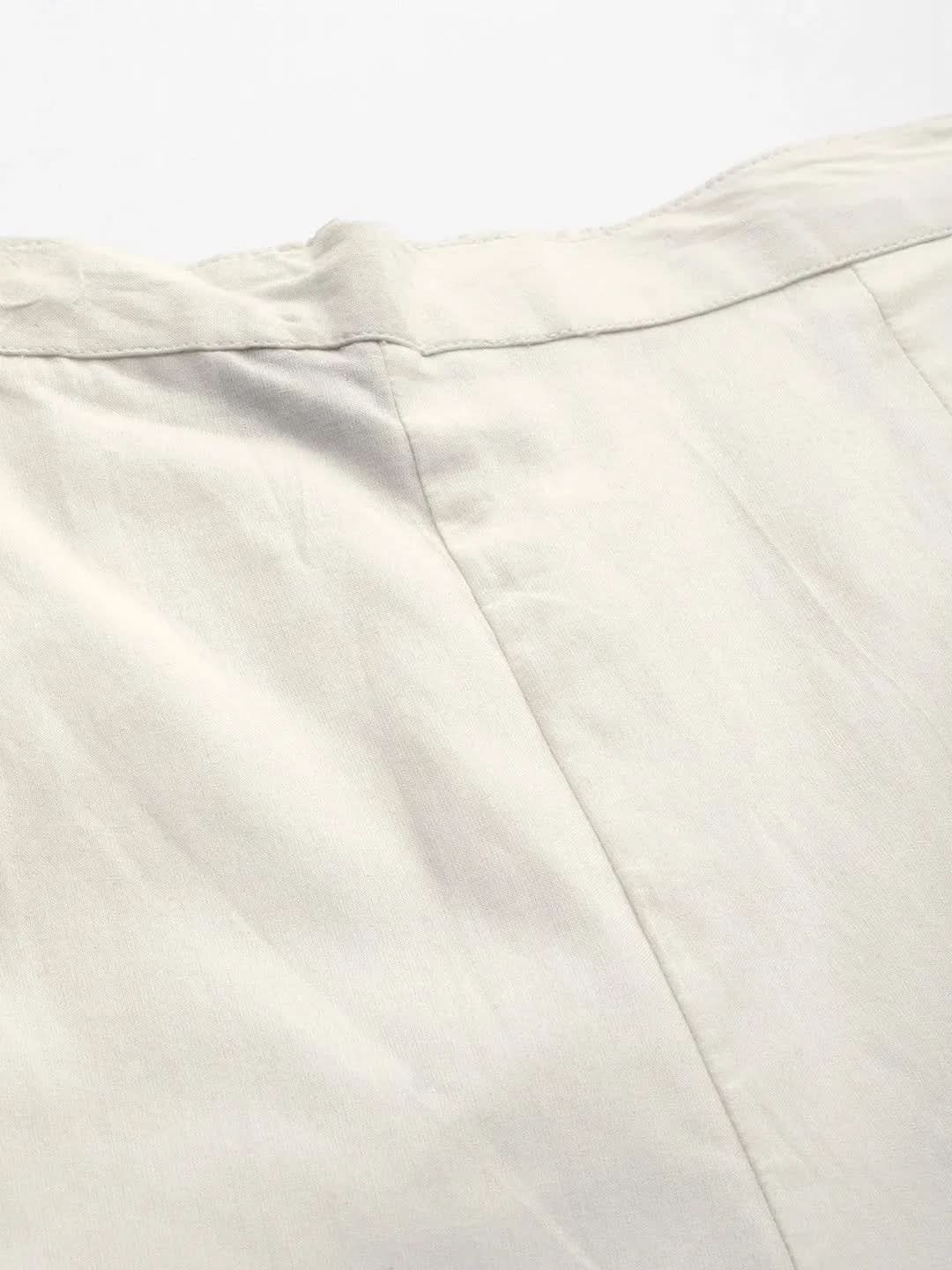 Off White Embroidered Cotton Trousers - Libas
