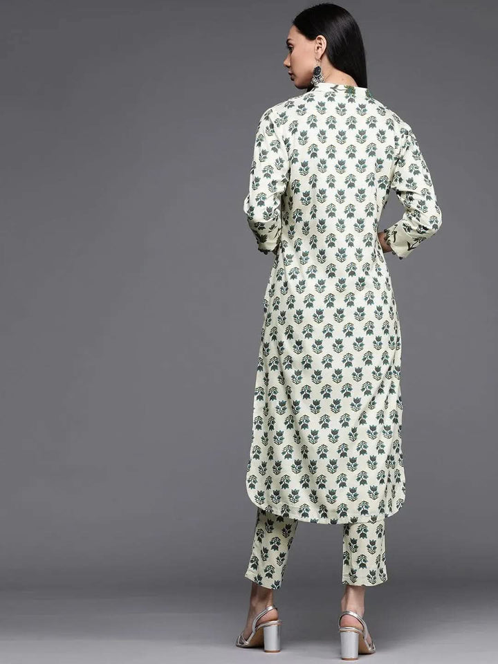 Off White Printed Cotton Kurta - Libas