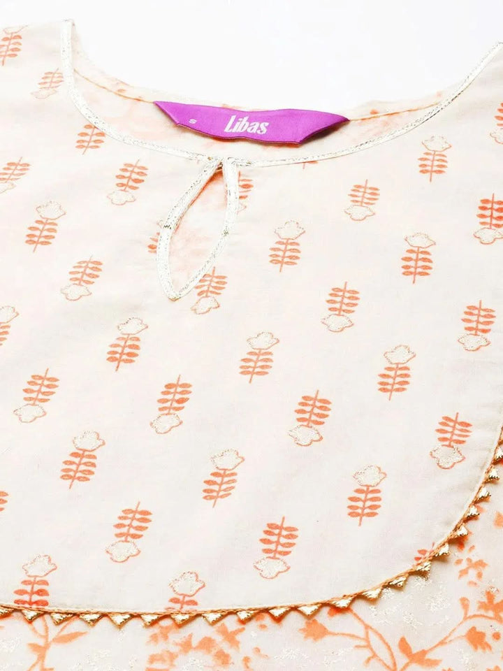 Off White Printed Cotton Kurta - Libas